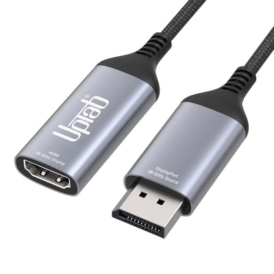 DisplayPort to HDMI 8K cable with UPTab branding on a white background