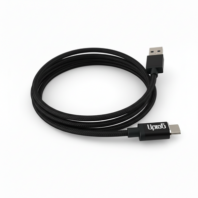 UPTab Black USB cable with USB-C connector on a white background